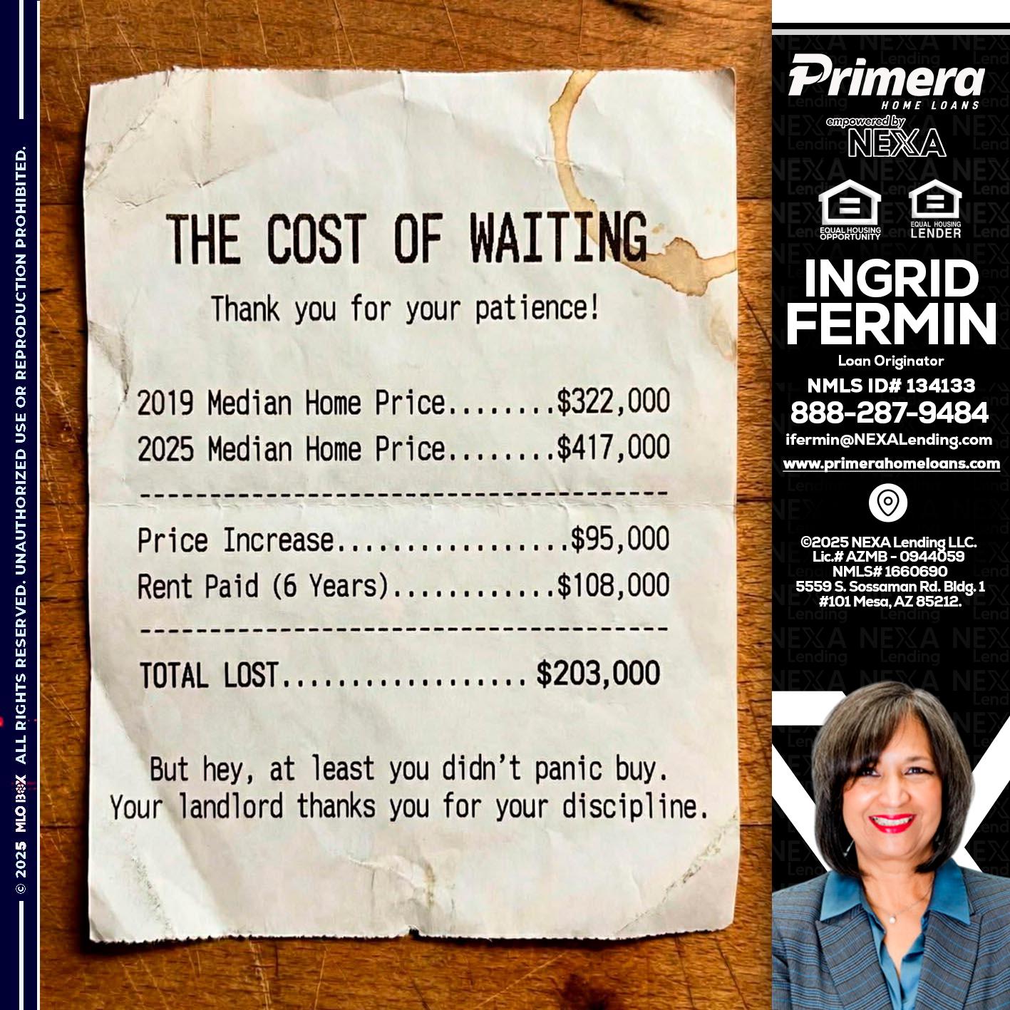 THE COST OF WAITING - Ingrid Fermin -Loan Originator
