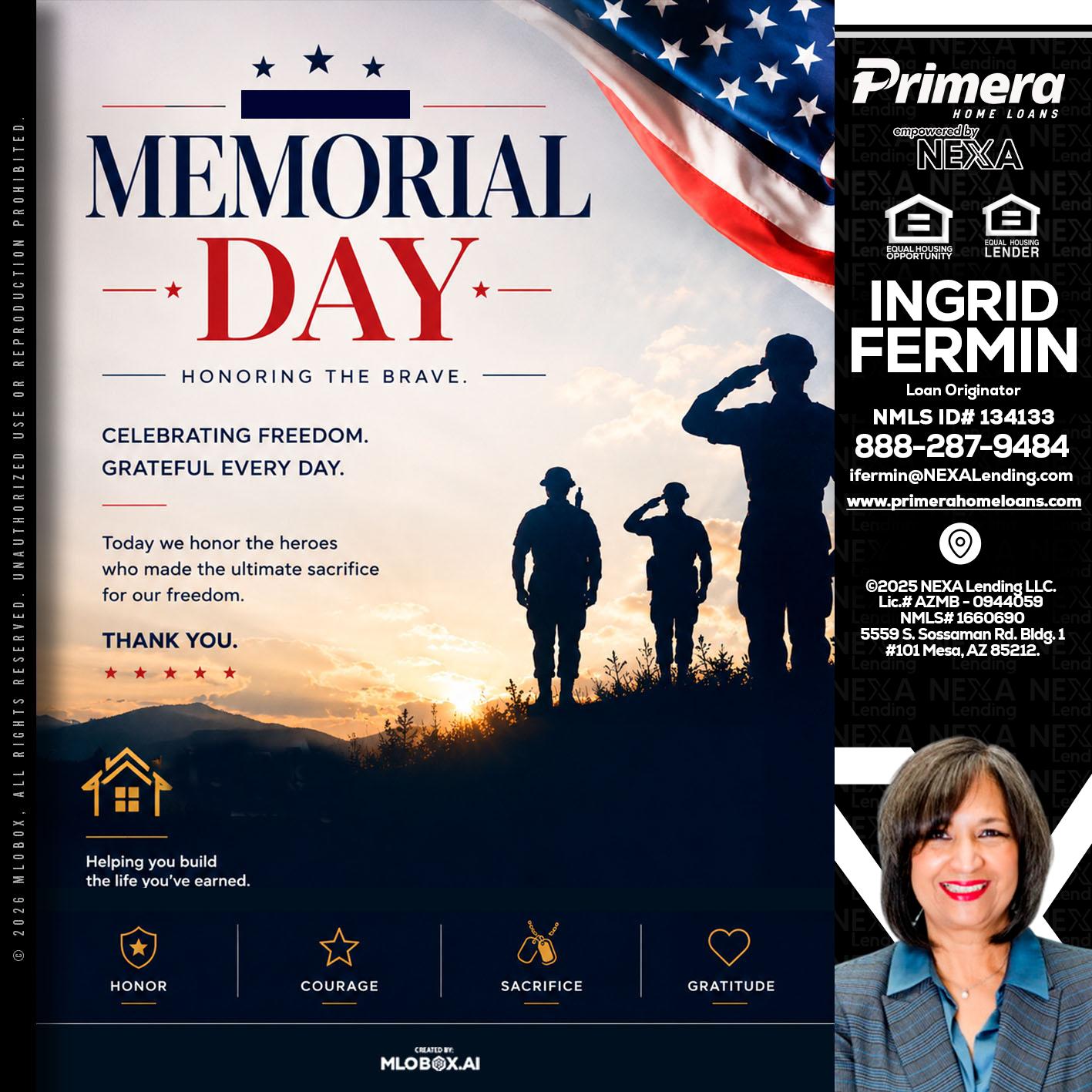 MEMORIAL DAY - Ingrid Fermin -Loan Originator