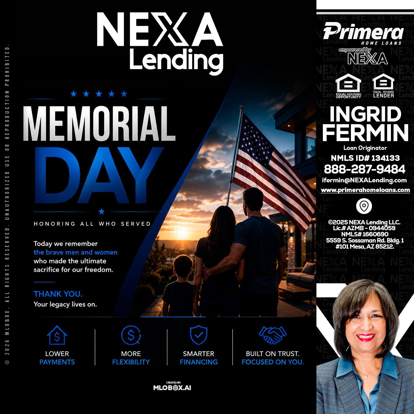 MEMORIAL DAY - Ingrid Fermin -Loan Originator